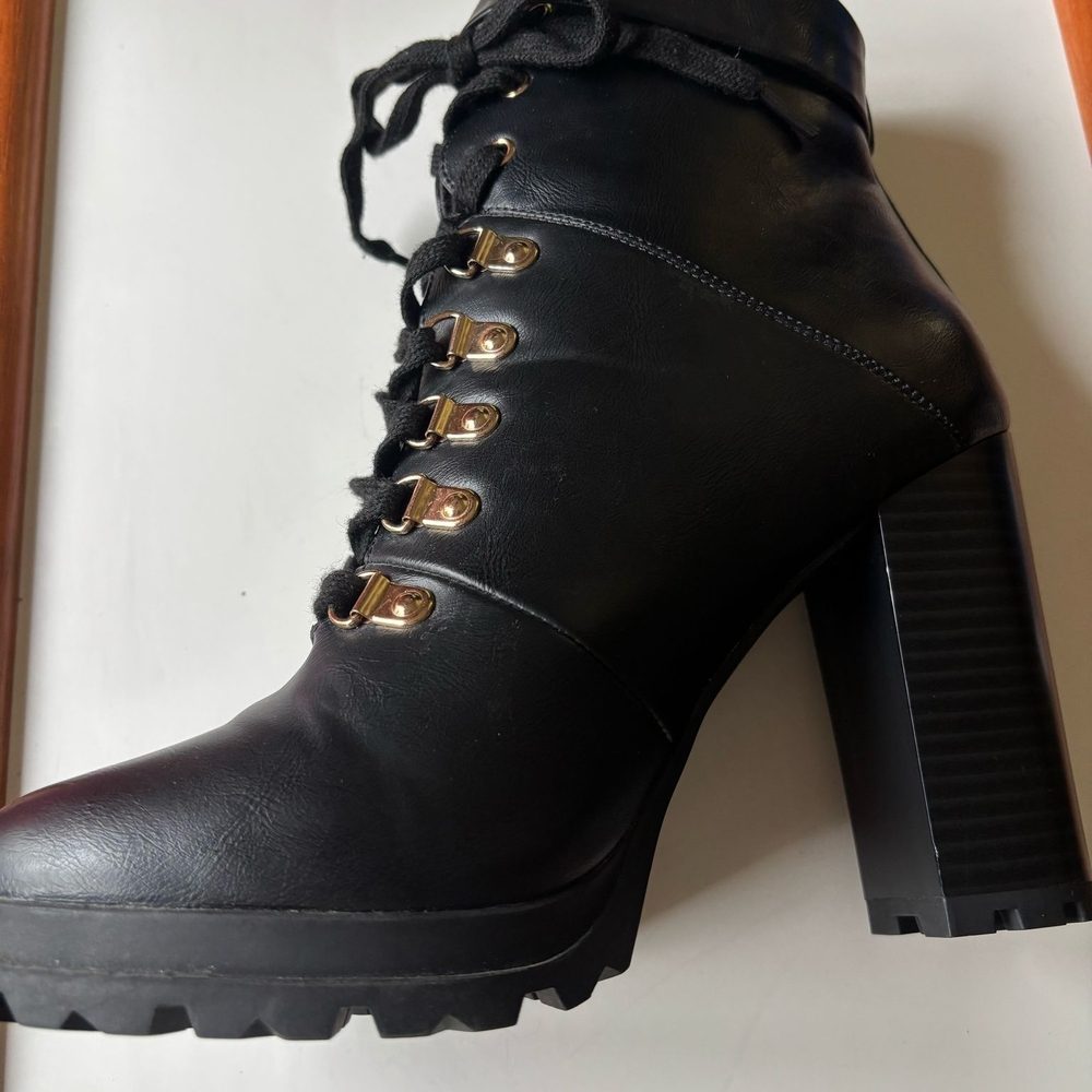 Shoe Dazzle Black Combat Boots with Buckle Detail - Picture 7 of 13